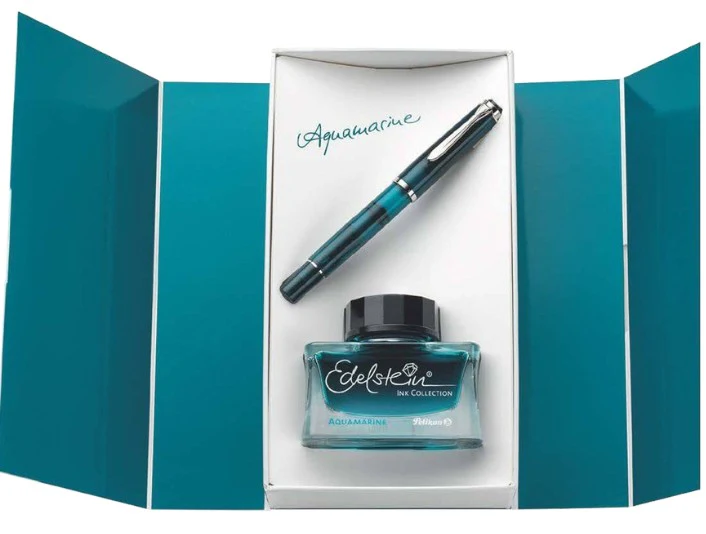 Pelikan Classic Special Edition M205 Aquamarine Fountain Pen Set with Ink Bottle