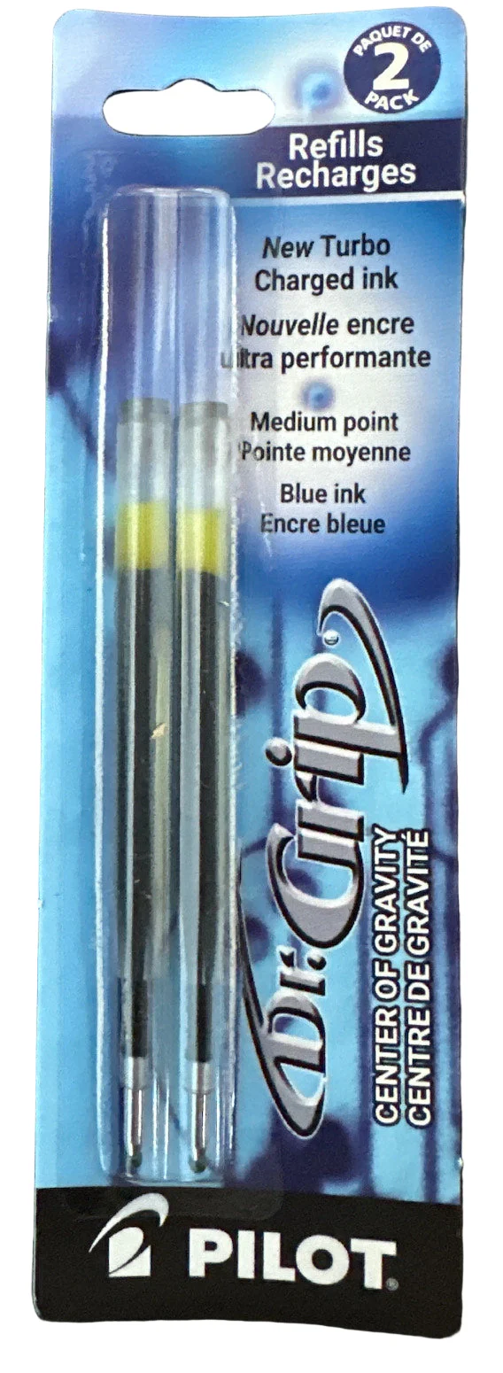 Pilot Dr. Grip Ballpoint Pen Refills – Blue Ink (2 Pack, Medium Point)