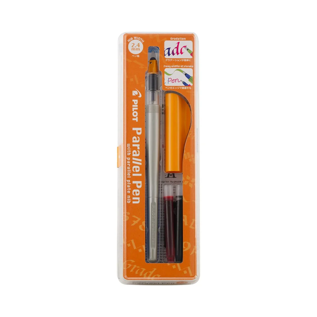 Pilot Parallel Pen Orange with Parallel plate nib 2.4mm + 2 Cartridges - Image 2