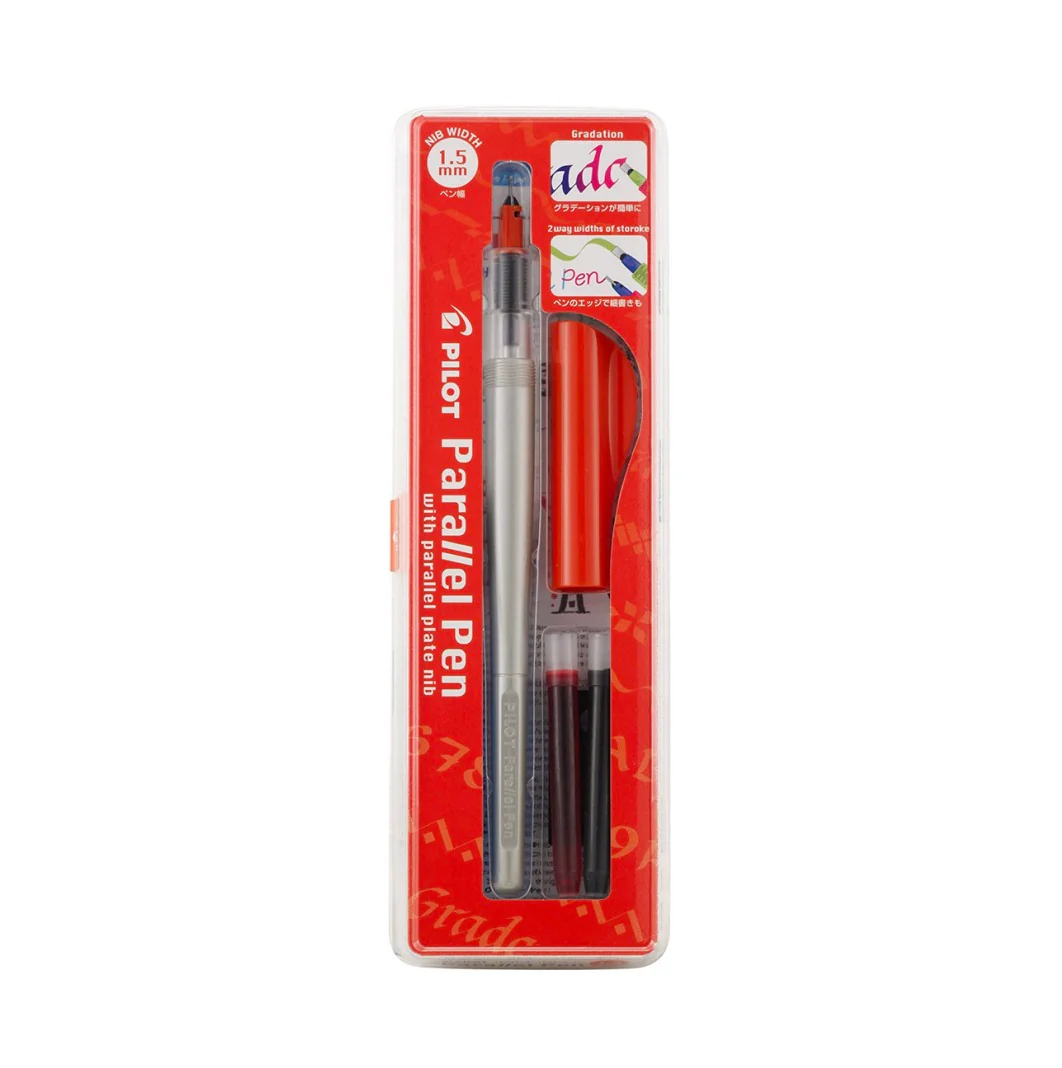 Pilot Parallel Pen Red with Parallel plate nib 1.5mm + 2 Cartridges - Image 2