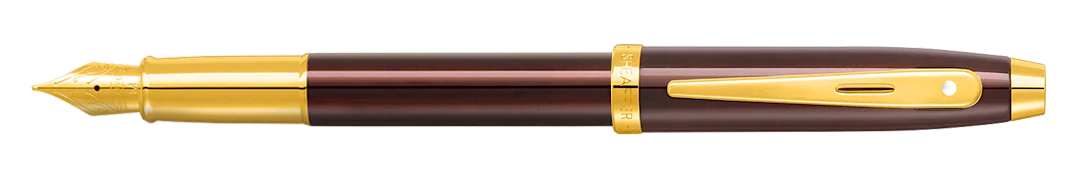 Sheaffer 100 Coffee Brown Fountain Pen with PVD Gold Trims