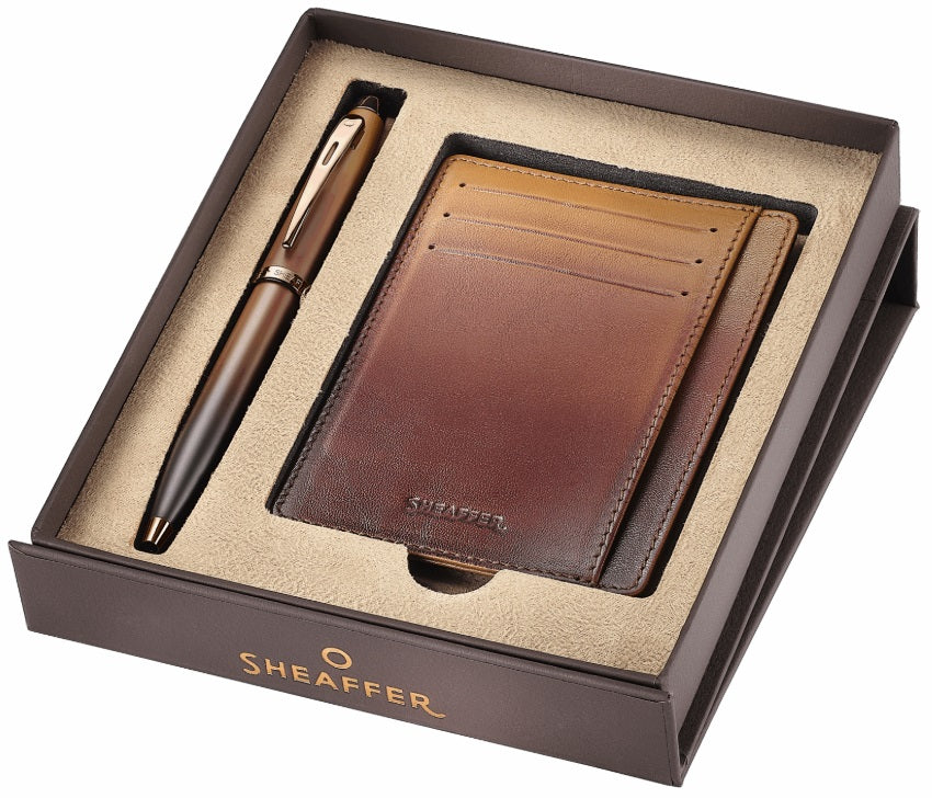 Sheaffer 100 Coffee Edition Matt Brown Ballpoint Pen and Credit Card Holder Gift Set
