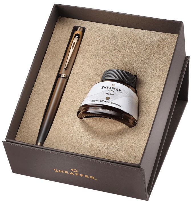 Sheaffer 100 Coffee Edition Matt Brown Fountain Pen and Coffee-Scented Ink Gift Set