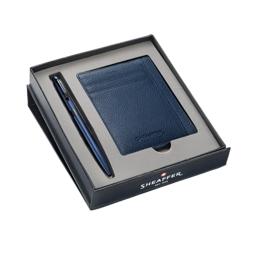 Sheaffer Gift Set with VFM Matte Blue Ballpoint Pen with Sapphire Night Blue Credit Card Holder