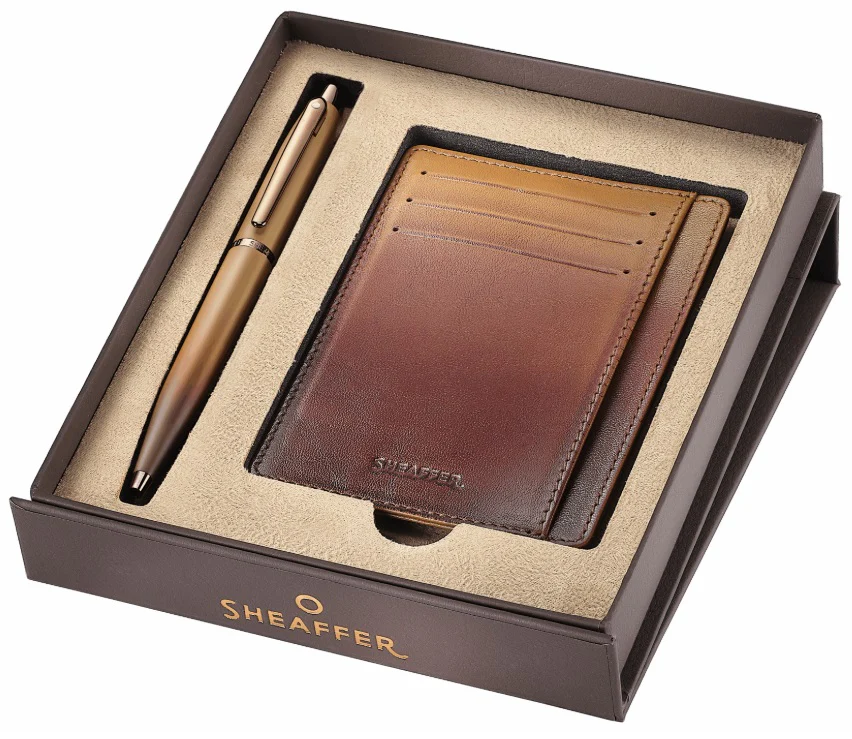 Sheaffer VFM Coffee Edition Matt Brown Ballpoint Pen and Credit Card Holder Gift Set