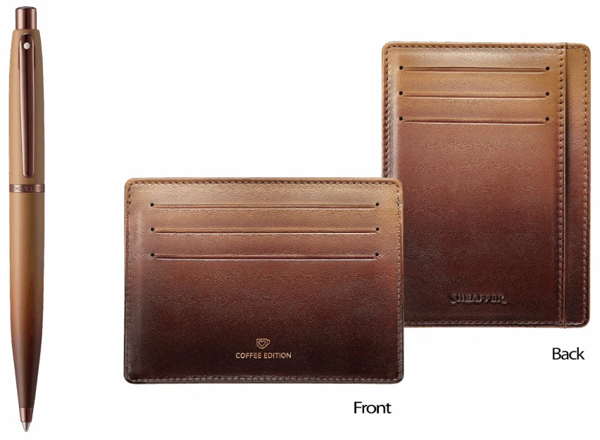 Sheaffer VFM Coffee Edition Matt Brown Ballpoint Pen and Credit Card Holder Gift Set - Image 2