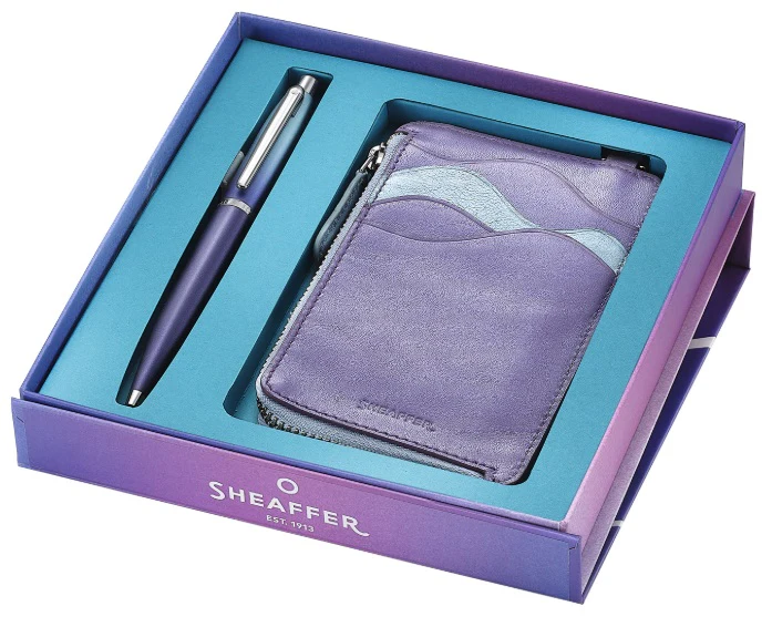 Sheaffer VFM Expressions Blue and Purple Ballpoint Pen and Credit Card Holder Gift Set