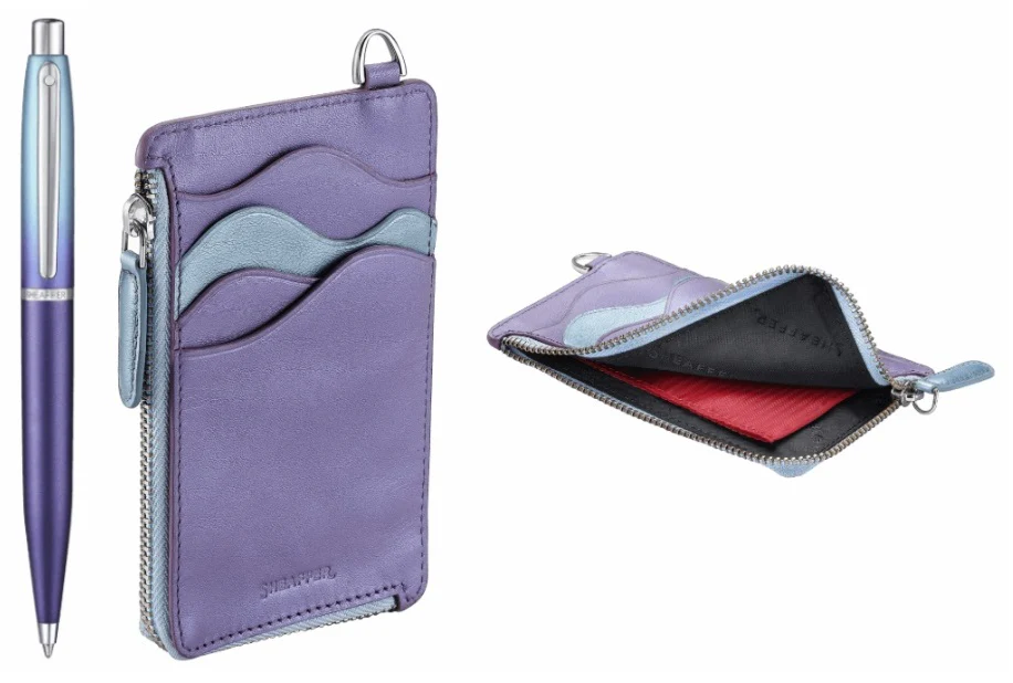 Sheaffer VFM Expressions Blue and Purple Ballpoint Pen and Credit Card Holder Gift Set - Image 2