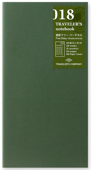 TRAVELER'S Notebook Refill 018 Weekly Free Vertical Diary - Regular Size